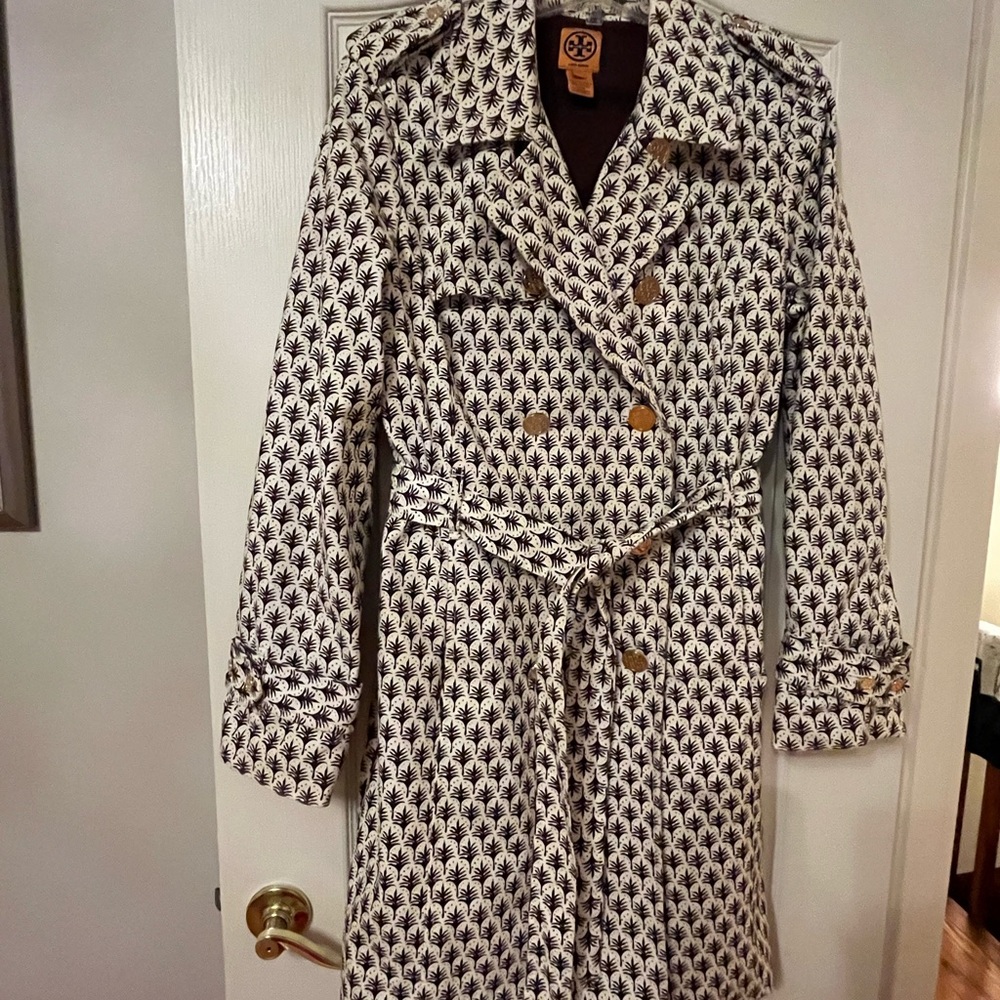 Tory Burch Brown and White Trench Coat